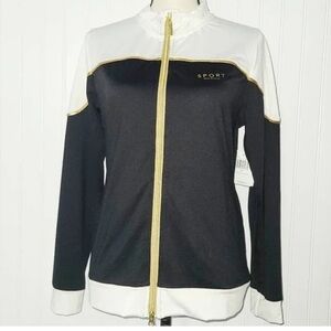 ISAAC MIZRAHI Polyester black white Stand Collar Zip-up Sport Jacket - Small